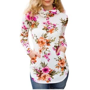 Boho floral warm cowl neck shirt one size. So cozy and warm